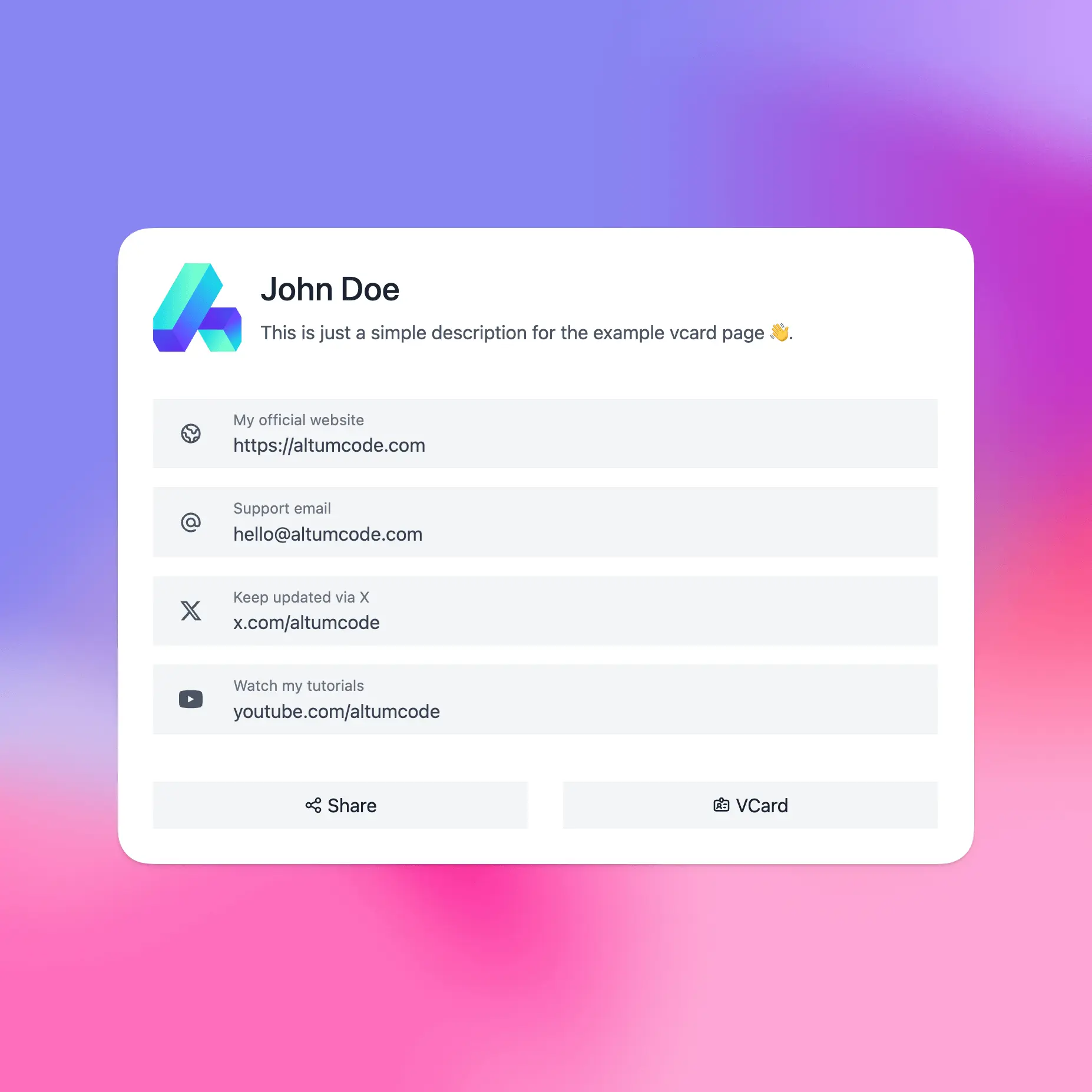 Screenshot of the Chicago vcard theme